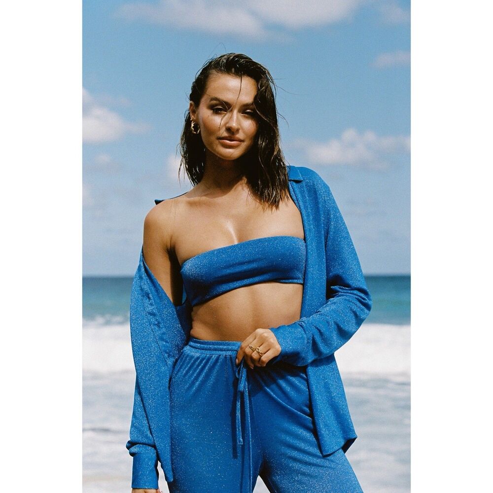 Meshki Lucille Shimmer Cover Up Top in Cobalt Sparkle Women XXS Coastal Poolside